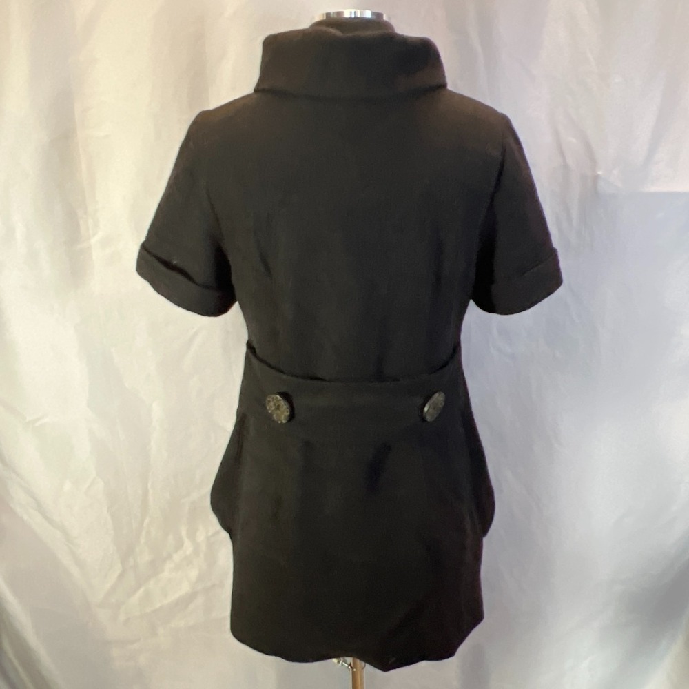 Yagekaluo Coat Dress Womens Medium Black Wool Blend Funnel Neck Button Front - Picture 3 of 9